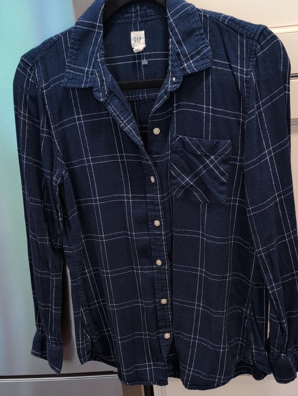 Gap Women's Size Small Navy Blue Plaid Button-Up Shirt